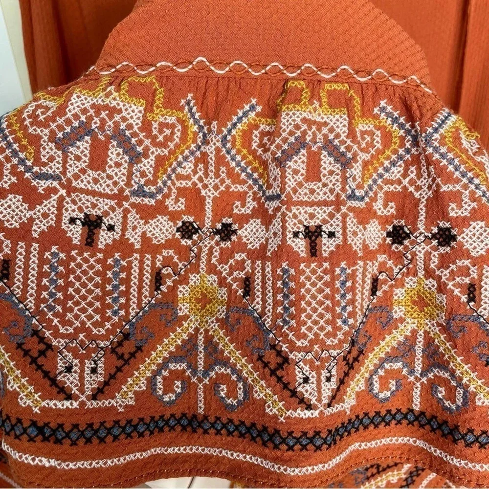 MAX Studio Burnt Orange Embroidered Tiered Sleeveless Swing Dress Size Medium - Picture 2 of 9